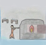 disegno di un lavoratore davanti ad una fornace